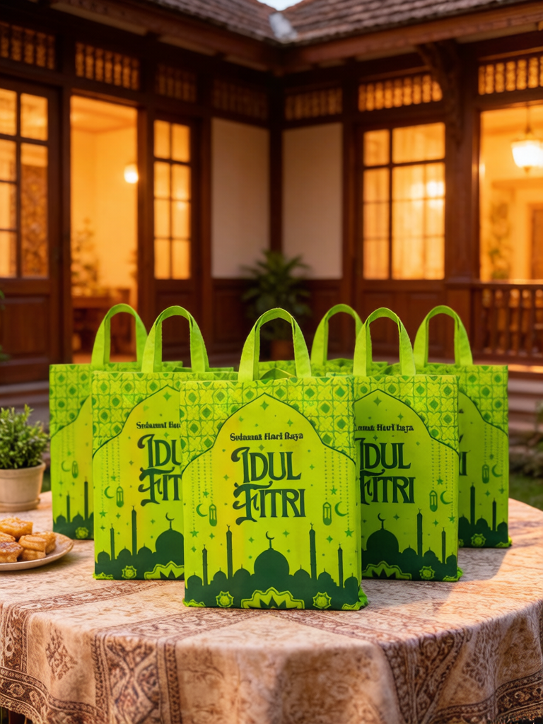 Tas Hampers Idul Fitri Kain Mesjid Hijau (30x40x8)