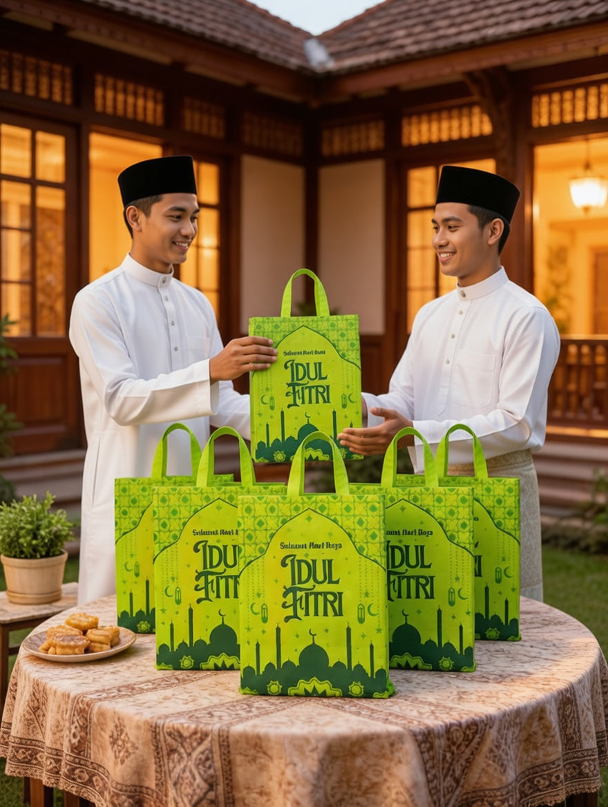 Tas Hampers Idul Fitri Kain Mesjid Hijau (30x40x8)