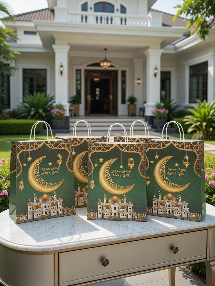 Tas Hampers Idul Fitri Kertas Hijau (26x21)