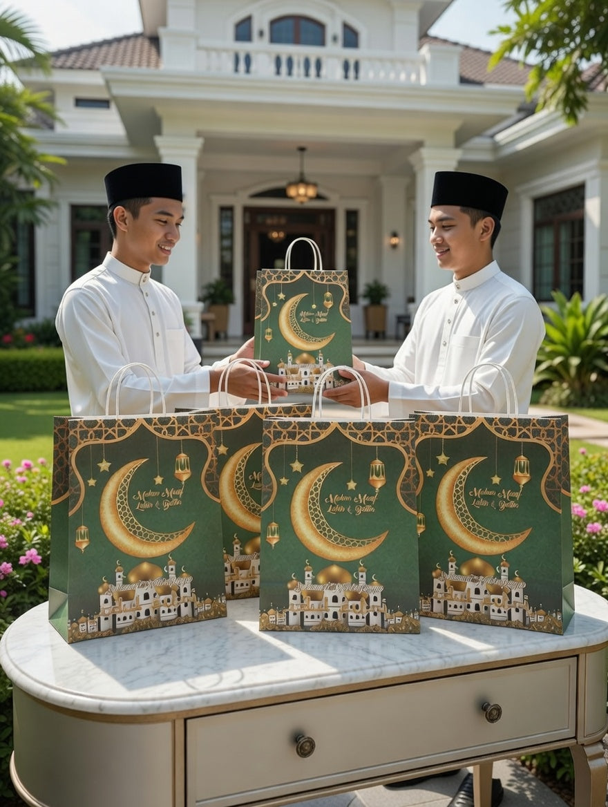 Tas Hampers Idul Fitri Kertas Hijau (26x21)