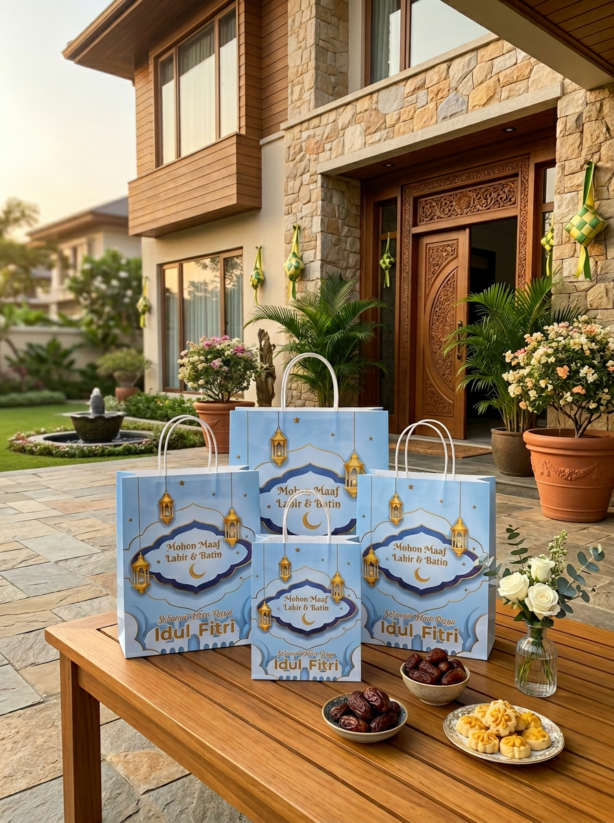 Tas Hampers Idul Fitri Kertas Biru (26x21)