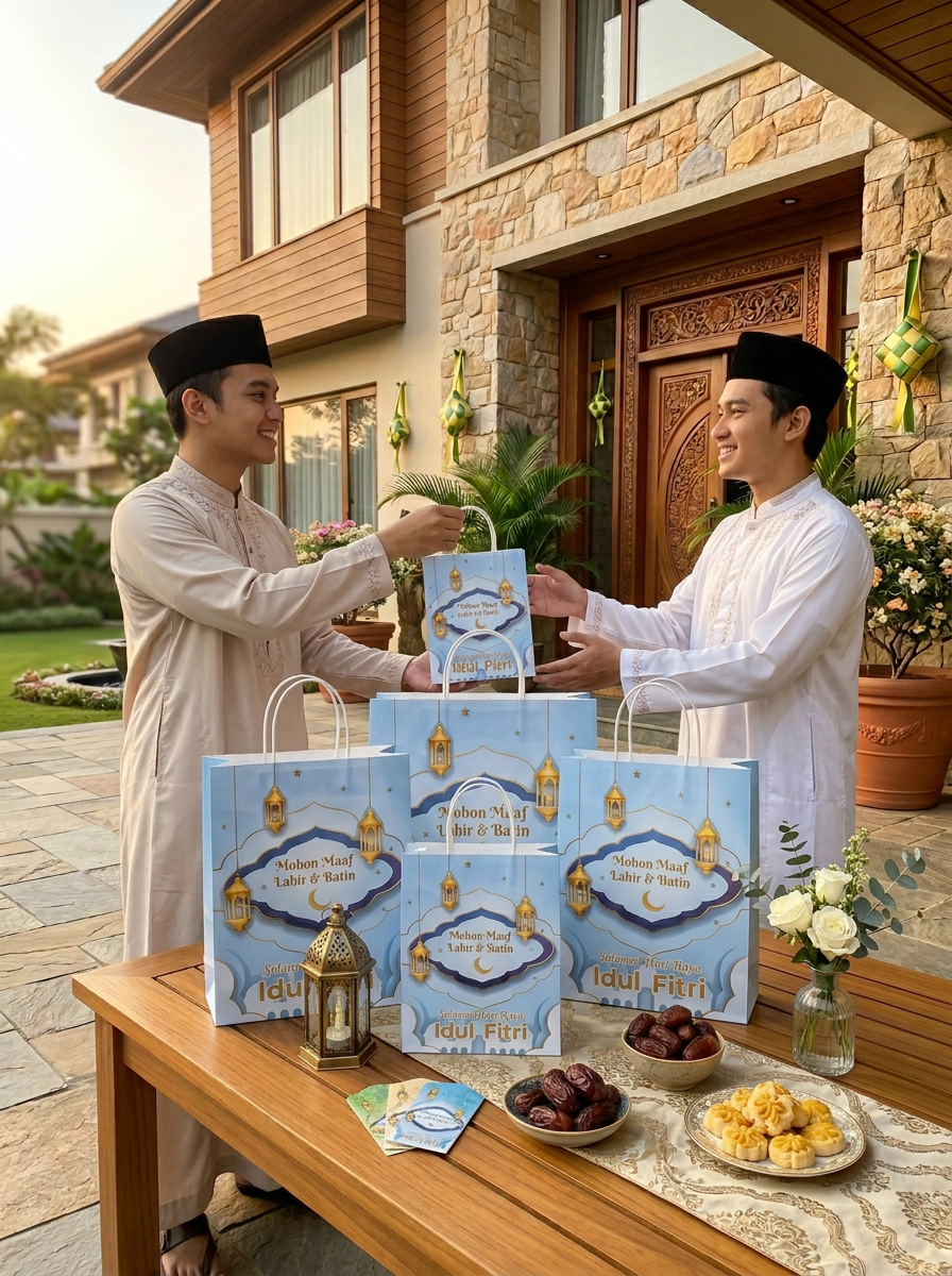 Tas Hampers Idul Fitri Kertas Biru (26x21)