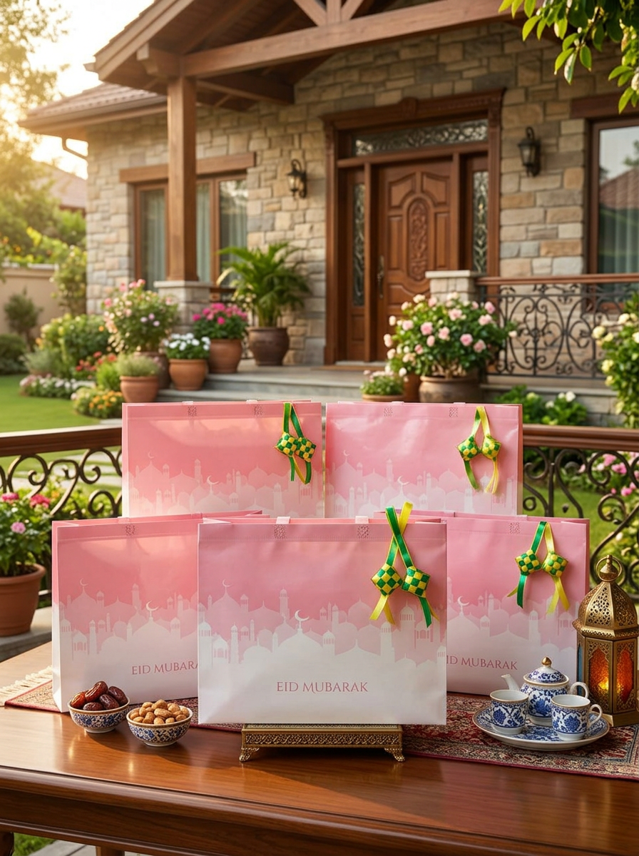 Tas Hampers Eid Mubarok Jumbo Glosy Pink (48x46.5)