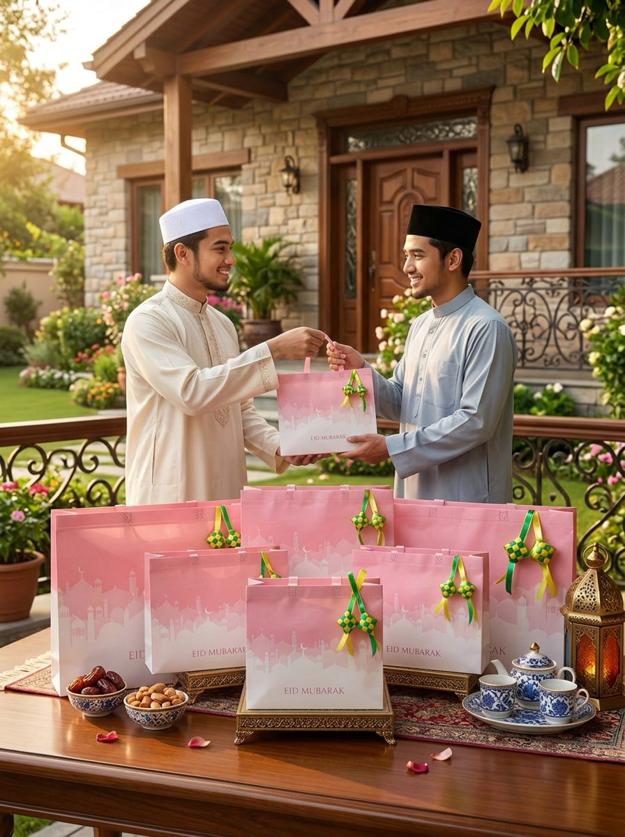 Tas Hampers Eid Mubarok Jumbo Glosy Pink (48x46.5)