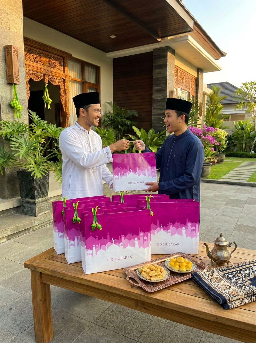 Tas Hampers Eid Mubarok Jumbo Glosy Pink (48x46.5)