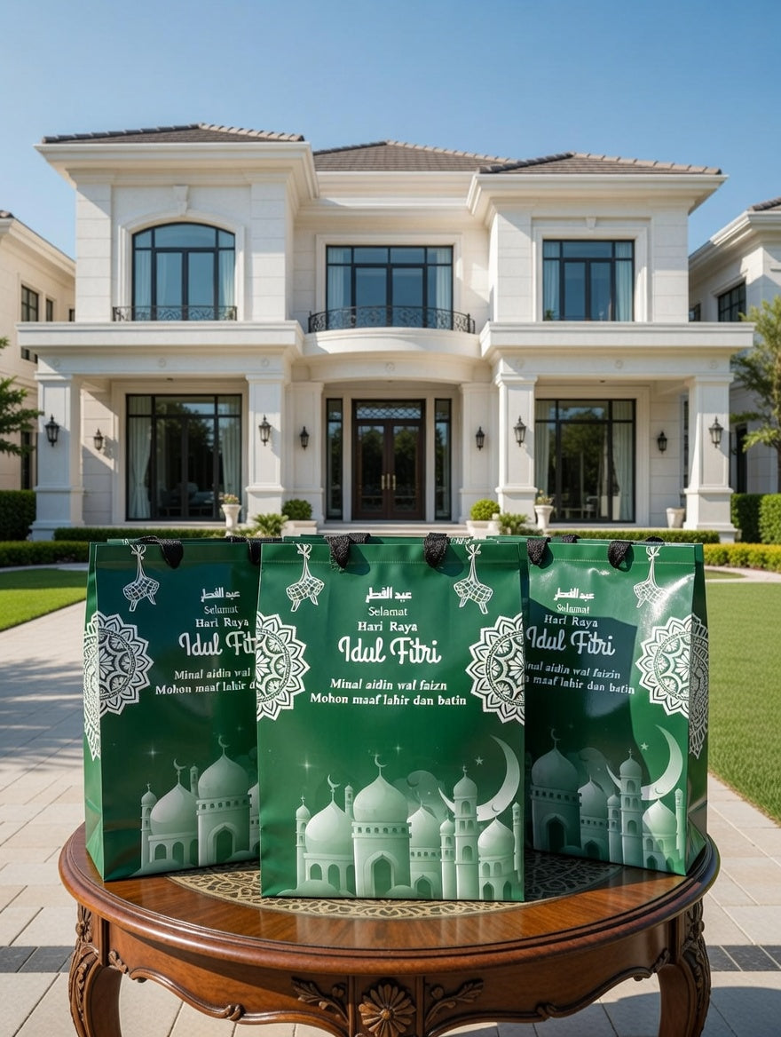 Tas Hampers Idul Fitri Kertas Hijau (26x21)